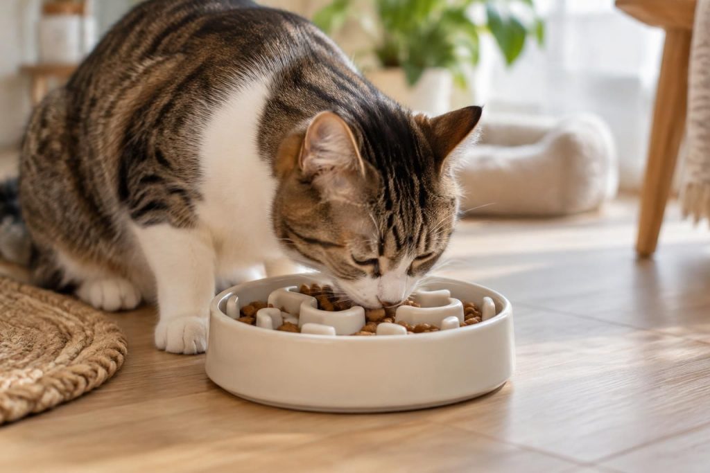 découvrez comment choisir la gamelle anti-glouton idéale pour votre chat et ralentir ses repas afin de favoriser une alimentation plus sereine.